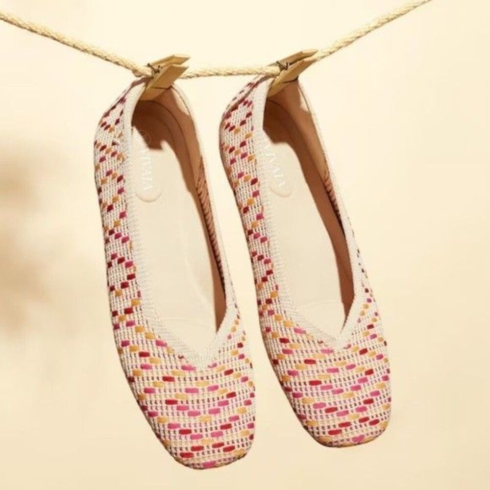 VIVAIA "Margot " 2.0 Square Toe V Cut Crochet Multi-Colored Flats Shoes 42/10.5